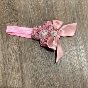 Mauve/Dusty Rose Color Headband w/Rhinestone/Pearl